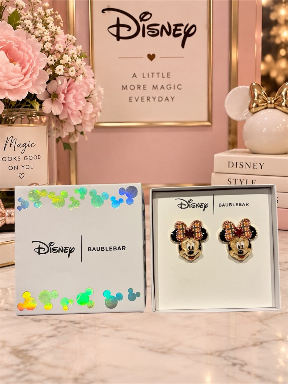 Disney BaubleBar Minnie Mouse Plaid Bow Stud Earrings NEW